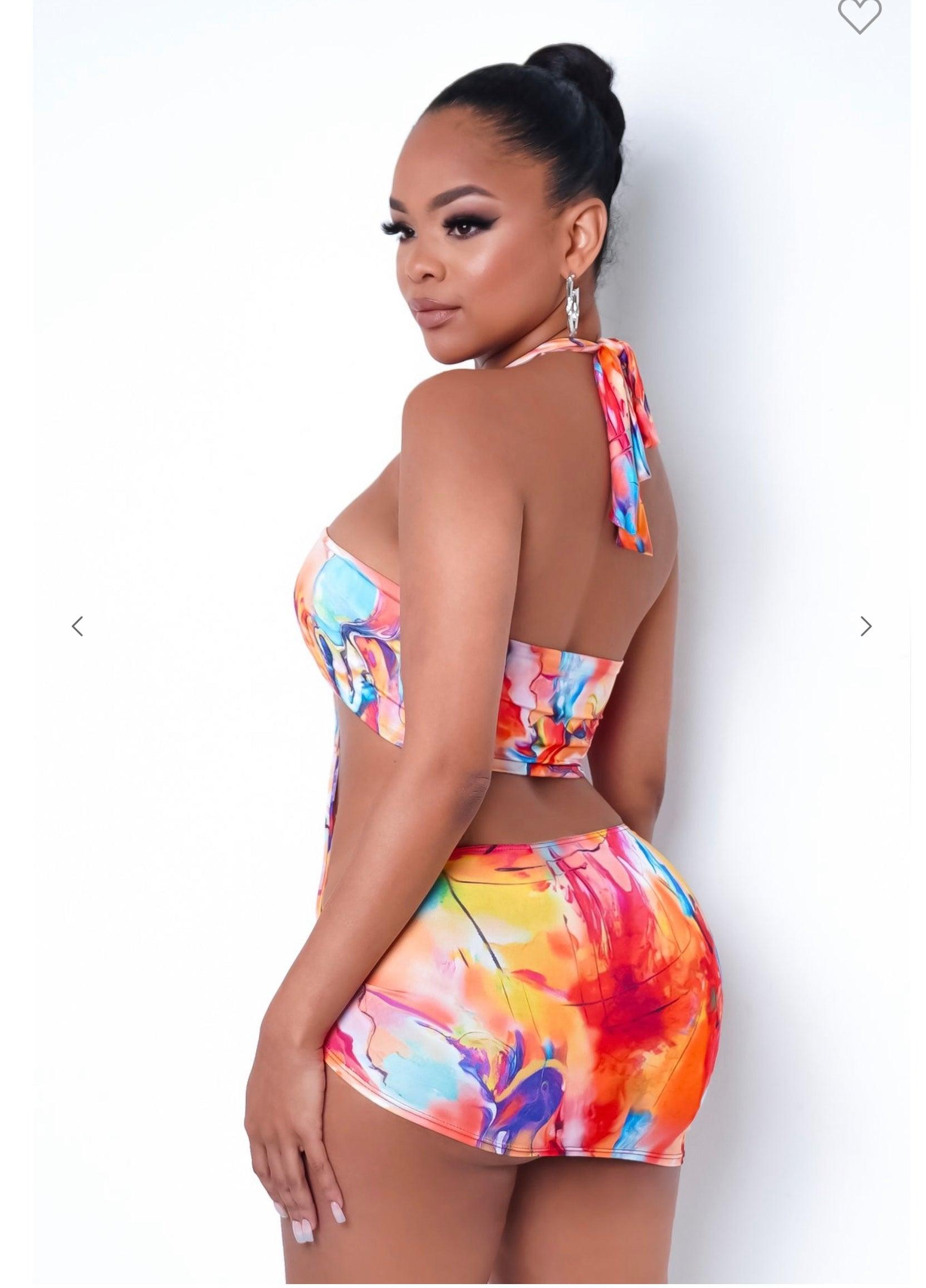 Tropical Print Women s Swimsuit With Beach Skirt Nova dress